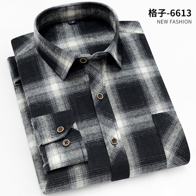 Spring New Men's Brushed Plaid Long-Sleeved Shirt, Cross-Border European and American Amazon Best-Selling Non-Iron Shirt, British Style