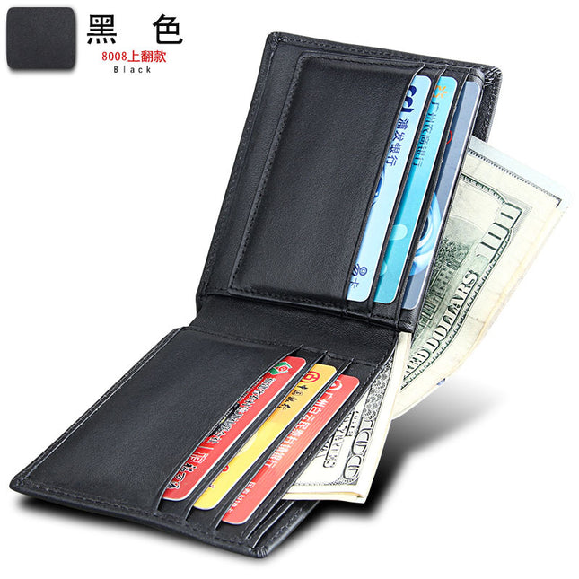 Guangzhou Manufacturer Men's Short Genuine Leather Wallet First Layer Cowhide Leather Wallet Plain Multi-Card Slot Wallet Customization