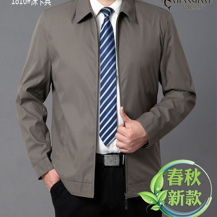 New spring and autumn men's jacket cotton straight tube solid color middle-aged lapel coat zipper men's factory wholesale
