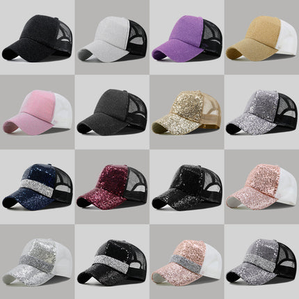 Hat women's summer fashion sequin breathable mesh cap hipster baseball cap men's sun protection sun hat outdoor peaked cap