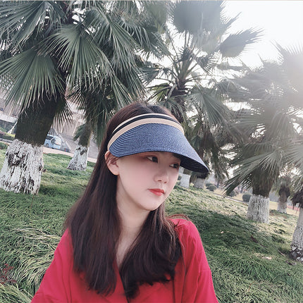 Empty Top Straw Hat to Cover Face, Korean Style Trendy Sun Protection Sun Hat, Versatile Beach Sun Hat, Fashionable Hat for Women, Summer Wholesale