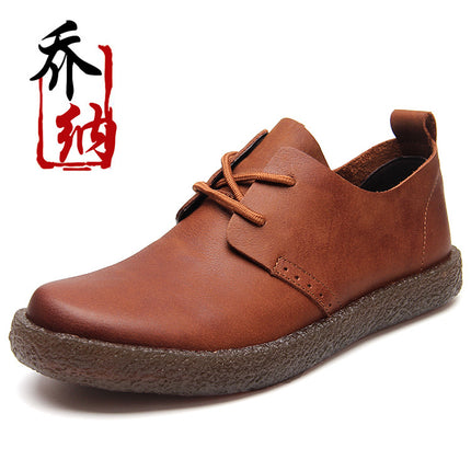 Daifa Men's Shoes Genuine Leather Casual Shoes British Retro Leather Shoes Soft Face Leather Round Toe Soft Bottom Beef Sole Lace-Up Car Shoes