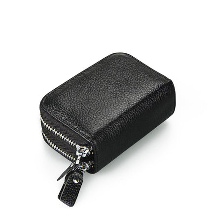 Factory Customized New Genuine Leather Card Holder with Multiple Card Slots, Accordion-Style Double Zipper Card Case, Rfid Coin Purse, Wholesale in Stock