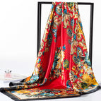 90 square towel new cashew flower-black red edge / 90*90cm