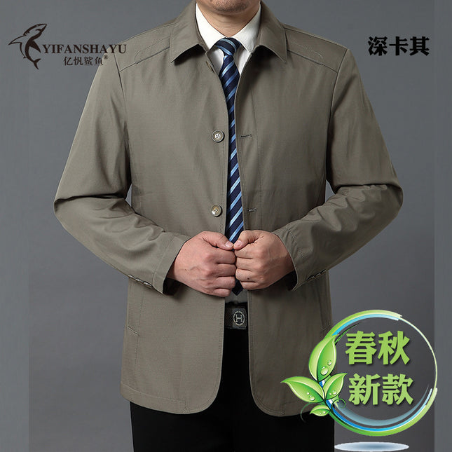 New spring and autumn men's jacket cotton straight tube solid color middle-aged lapel coat zipper men's factory wholesale