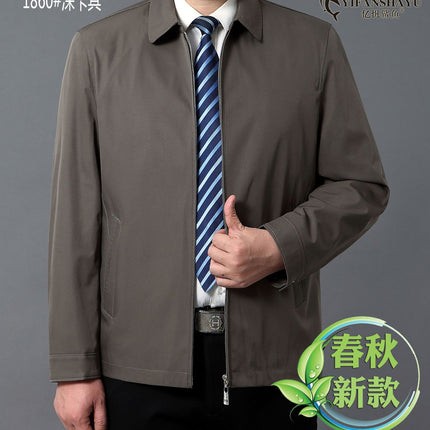 New spring and autumn men's jacket cotton straight tube solid color middle-aged lapel coat zipper men's factory wholesale
