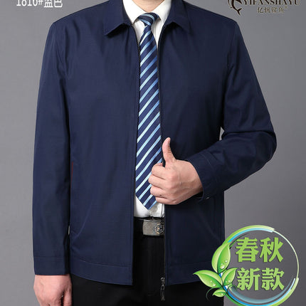 New spring and autumn men's jacket cotton straight tube solid color middle-aged lapel coat zipper men's factory wholesale