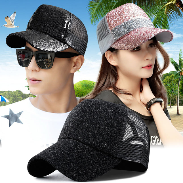 Hat women's summer fashion sequin breathable mesh cap hipster baseball cap men's sun protection sun hat outdoor peaked cap