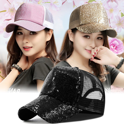 Hat women's summer fashion sequin breathable mesh cap hipster baseball cap men's sun protection sun hat outdoor peaked cap