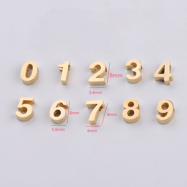 Cross-border hot sale stainless steel mirror digital small hole beads 0-9 jewelry accessories DIY Arabic digital Beads pendant