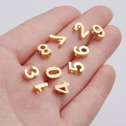 Cross-border hot sale stainless steel mirror digital small hole beads 0-9 jewelry accessories DIY Arabic digital Beads pendant