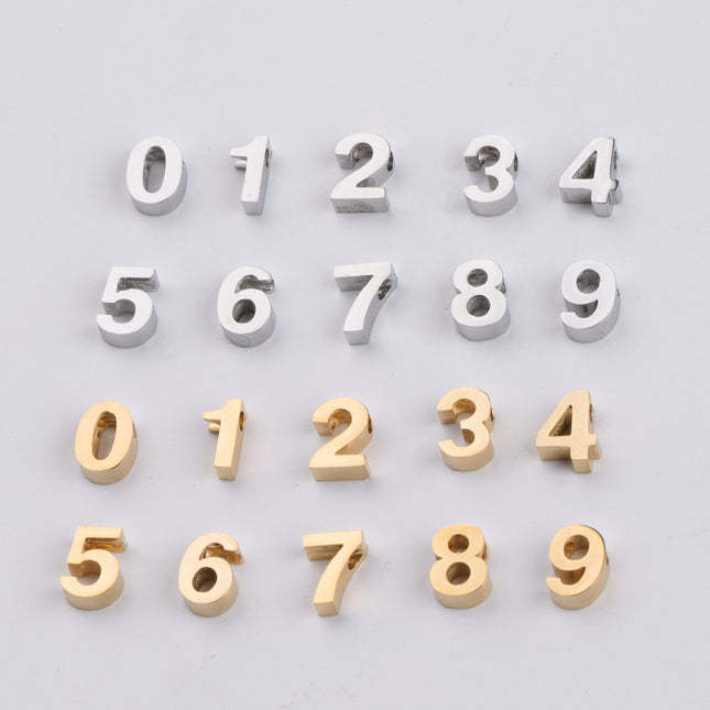 Cross-border hot sale stainless steel mirror digital small hole beads 0-9 jewelry accessories DIY Arabic digital Beads pendant