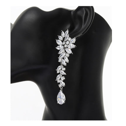 Personalized European and American style wedding wedding earrings high quality copper inlaid zircon drop earrings earrings factory wholesale direct sales