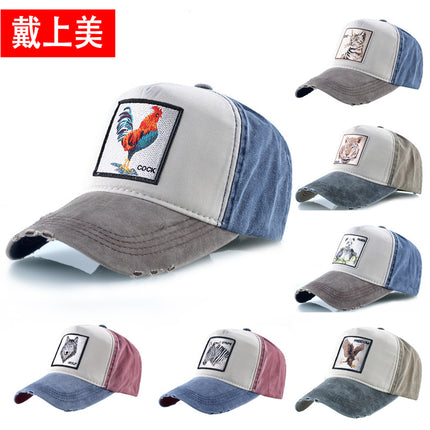 AliExpress Explosions Washed Cotton European and American Vintage Pure Cotton Embroidered Animal Baseball Cap Cap Trucker Cap