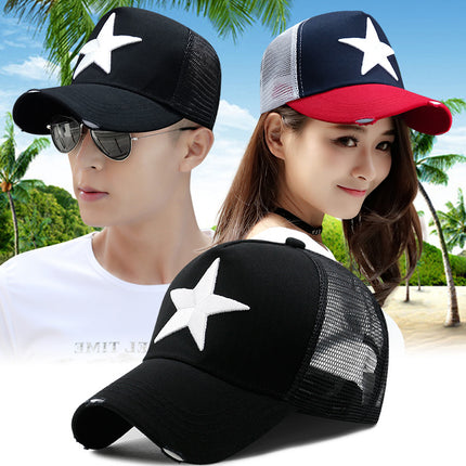 Spring Summer Autumn Winter Simple Korean Style Cotton Baseball Cap Men's and Women's Outdoor Sun Hat Five-pointed Star Embroidered Casual Cap