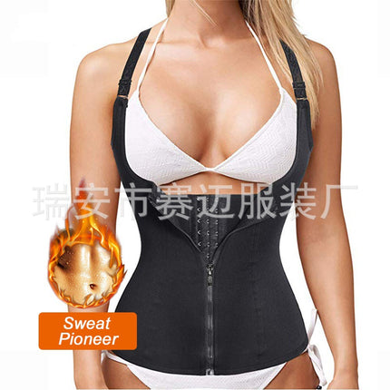 European and American plastic waist belly contracting sweat zipper vest neoprene figure Management Women's Fitness sports waist shaping clothes