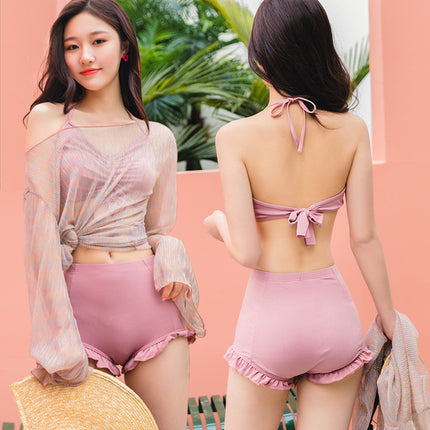 Separates Swimsuit Women's New Super Fairy Small Breasts Ins Three-Piece Set Hot Spring Conservative Belly-Covering Slimming Look Long-Sleeved Cover-Up Swimsuit