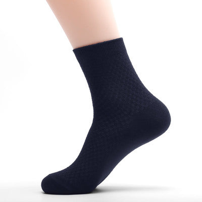 Four Seasons Small Square Bamboo Fiber Mid-Calf Socks Men's Deodorant Socks Casual Mesh Socks Bamboo Fiber Socks Men