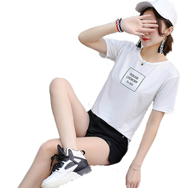 2019 New Square Plaid Summer Multicolor Short-sleeved T-shirt Women's Letters Base Shirt Pullover Round Neck Loose Korean Style