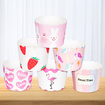Small Cake Cuppers Mafen Cup High Temperature Baking Chiffon Small Cake Cup Disposable Cute Pattern Paper Cup 50