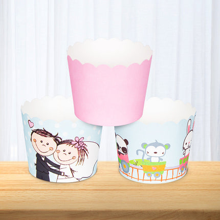 Small Cake Cuppers Mafen Cup High Temperature Baking Chiffon Small Cake Cup Disposable Cute Pattern Paper Cup 50