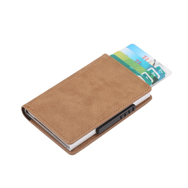 Leather Card Holder Aluminum Alloy Anti-Theft Side Push Credit Card Box Fashion Creative Stylish Men's Magnetic Card Holder Card Holder