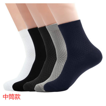 Four Seasons Small Square Bamboo Fiber Mid-Calf Socks Men's Deodorant Socks Casual Mesh Socks Bamboo Fiber Socks Men