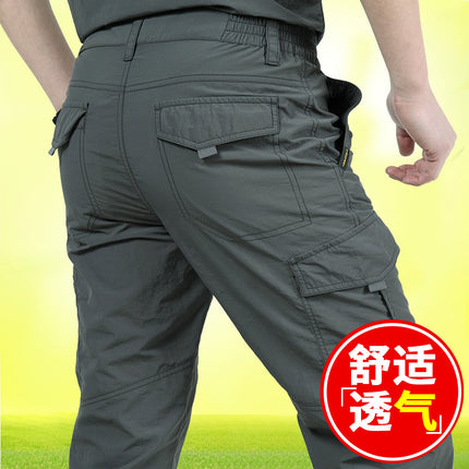 Men's Outdoor Quick-Dry Pants, Summer Thin Multi-Pocket Cargo Pants, Men's Long Pants, Sports Casual Pants, Loose Large Size Military Pants