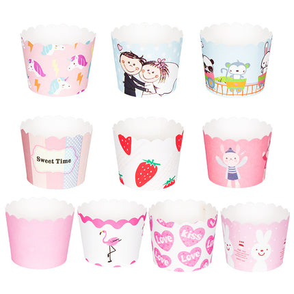 Small Cake Cuppers Mafen Cup High Temperature Baking Chiffon Small Cake Cup Disposable Cute Pattern Paper Cup 50