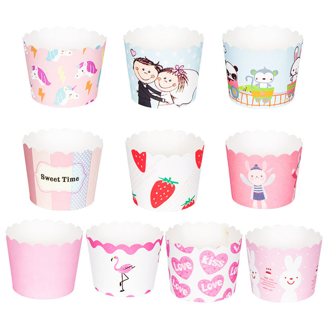 Small Cake Cuppers Mafen Cup High Temperature Baking Chiffon Small Cake Cup Disposable Cute Pattern Paper Cup 50