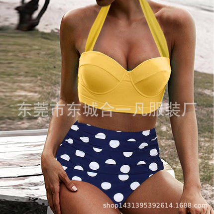 2019 European and American hard bag gathered slim fit slimming BIKINI high waist women's sexy BIKINI split swimsuit