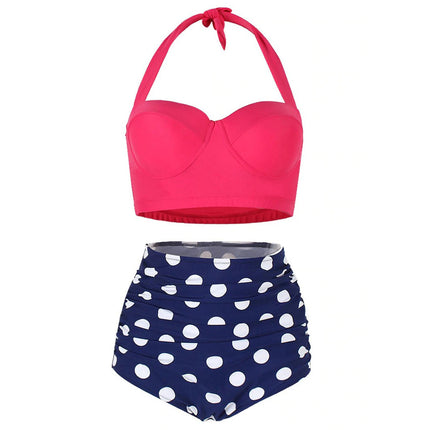 2019 European and American hard bag gathered slim fit slimming BIKINI high waist women's sexy BIKINI split swimsuit