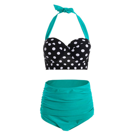 2019 European and American hard bag gathered slim fit slimming BIKINI high waist women's sexy BIKINI split swimsuit