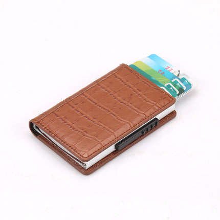 Leather Card Holder Aluminum Alloy Anti-Theft Side Push Credit Card Box Fashion Creative Stylish Men's Magnetic Card Holder Card Holder
