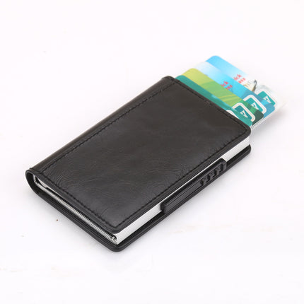 Leather Card Holder Aluminum Alloy Anti-Theft Side Push Credit Card Box Fashion Creative Stylish Men's Magnetic Card Holder Card Holder