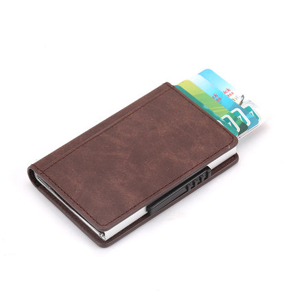 Leather Card Holder Aluminum Alloy Anti-Theft Side Push Credit Card Box Fashion Creative Stylish Men's Magnetic Card Holder Card Holder