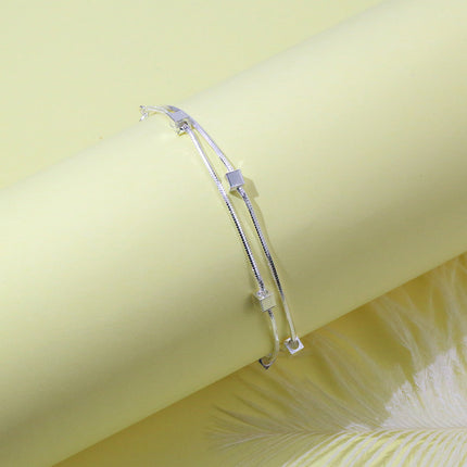 Bracelet Female Student Korean Style Temperament Simple Double Layer Brushed Square Bracelet Girlfriend Bracelet Mori Style Retro Bracelet
