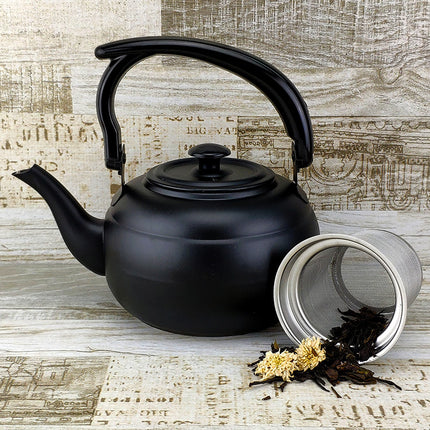Factory wholesale stainless steel kettle black classic household compact simple teapot restaurant with filter teapot