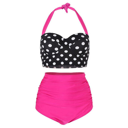 2019 European and American hard bag gathered slim fit slimming BIKINI high waist women's sexy BIKINI split swimsuit