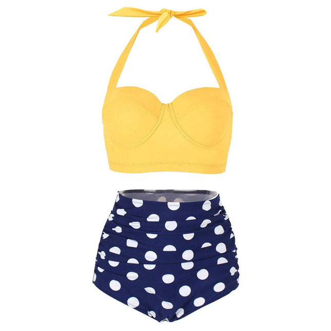 High Waist Bikini Women Retro Polka Dot Underwire Gathered Slim-Fit Quick-Dry 2-Piece Swimsuit / Bikini Taille Haute Femme Rétro Pois Armatures Galbe Moulant Sèchage Rapide Maillot 2 Pièces