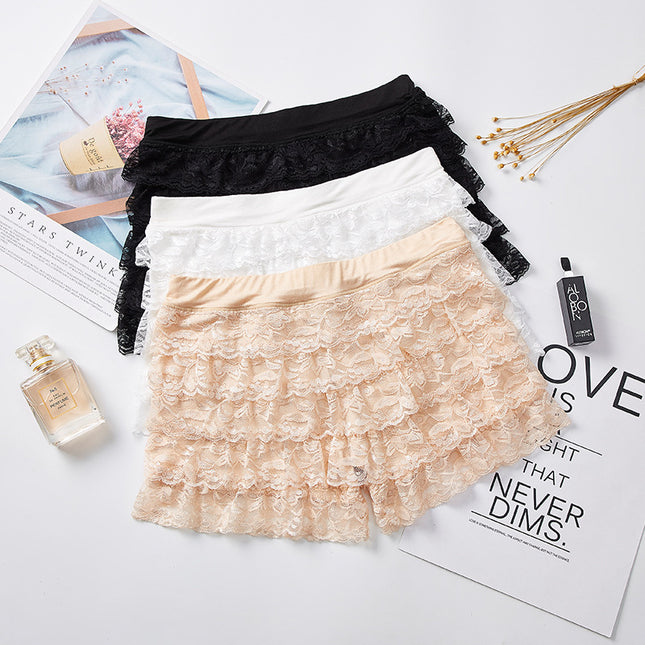 Spring and Summer Korean Style Women's Fashion Lace Cake Layer Three-Quarter Pants Leggings Shorts Anti-Exposure Safety Pants Manufacturer