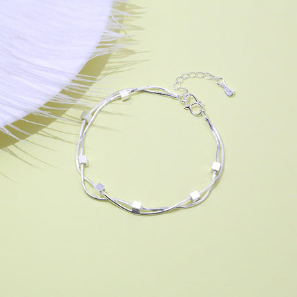 Bracelet Female Student Korean Style Temperament Simple Double Layer Brushed Square Bracelet Girlfriend Bracelet Mori Style Retro Bracelet
