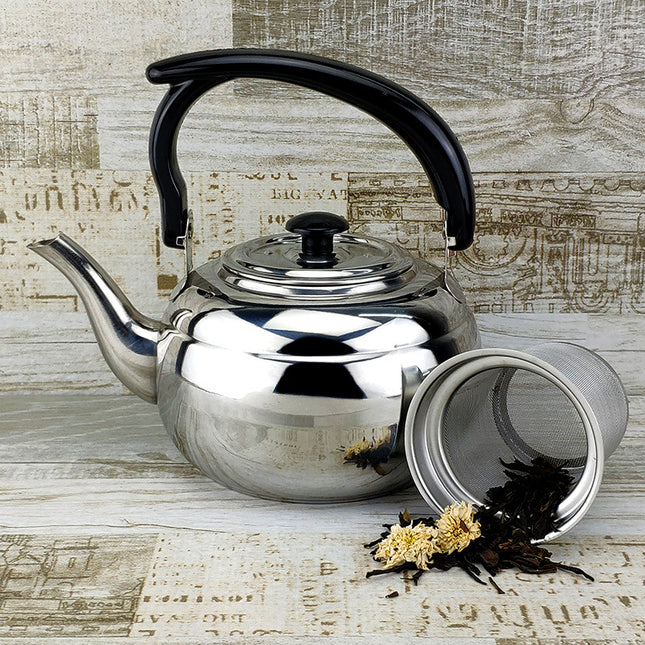 Factory wholesale stainless steel kettle black classic household compact simple teapot restaurant with filter teapot