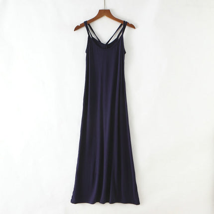 Summer New Style Mesh Blouse Long Dress Two-Piece Set Strap Beautiful Back Striped Modal Slim Look Beach Dress