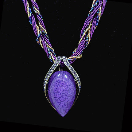 European and American ethnic style imitation beeswax color shell long sweater chain autumn and winter retro water drop necklace jewelry wholesale