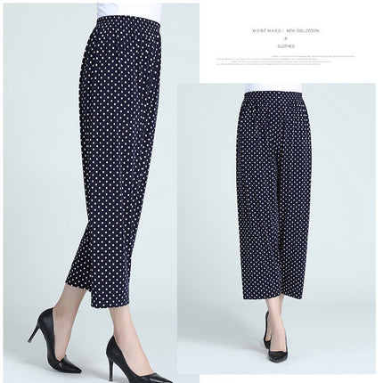 Cross-Border Popular Summer Women's Ice Silk Pants for Middle-Aged and Elderly, Loose Casual Home Pants, Elastic Plus-Size Pants for Square Dancing