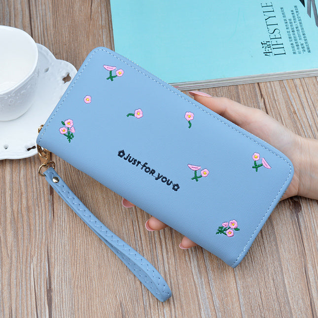 New women's wallet women's long zipper clutch fashion embroidered wallet large capacity soft leather change phone bag
