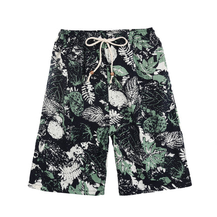 Summer new cotton and linen printed five-point men's beach pants casual sports loose plus size shorts men's thin fashion