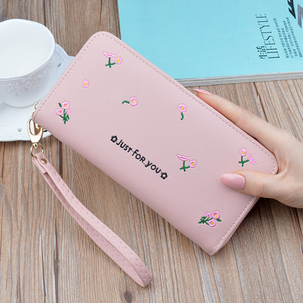New women's wallet women's long zipper clutch fashion embroidered wallet large capacity soft leather change phone bag