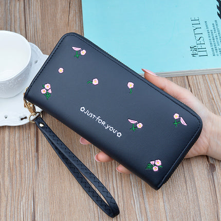 New women's wallet women's long zipper clutch fashion embroidered wallet large capacity soft leather change phone bag